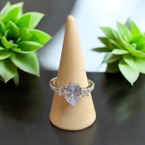 🆕 CZ pear shaped ring with CZ accent stainless steel ring